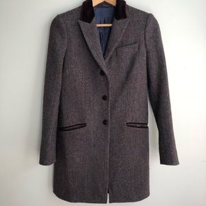 Plum Herringbone Harris Tweed Wool Coat
